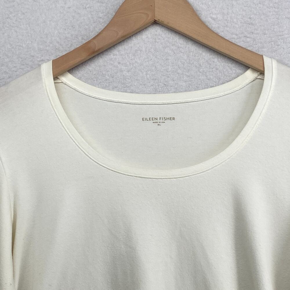 EILEEN FISHER Top XL Stretch Organic Cotton Scoop Neck Long Sleeve Off White USA - Picture 3 of 9